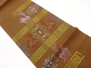 クロス刺繍抽象鹿に幾何学模様夏用袋帯